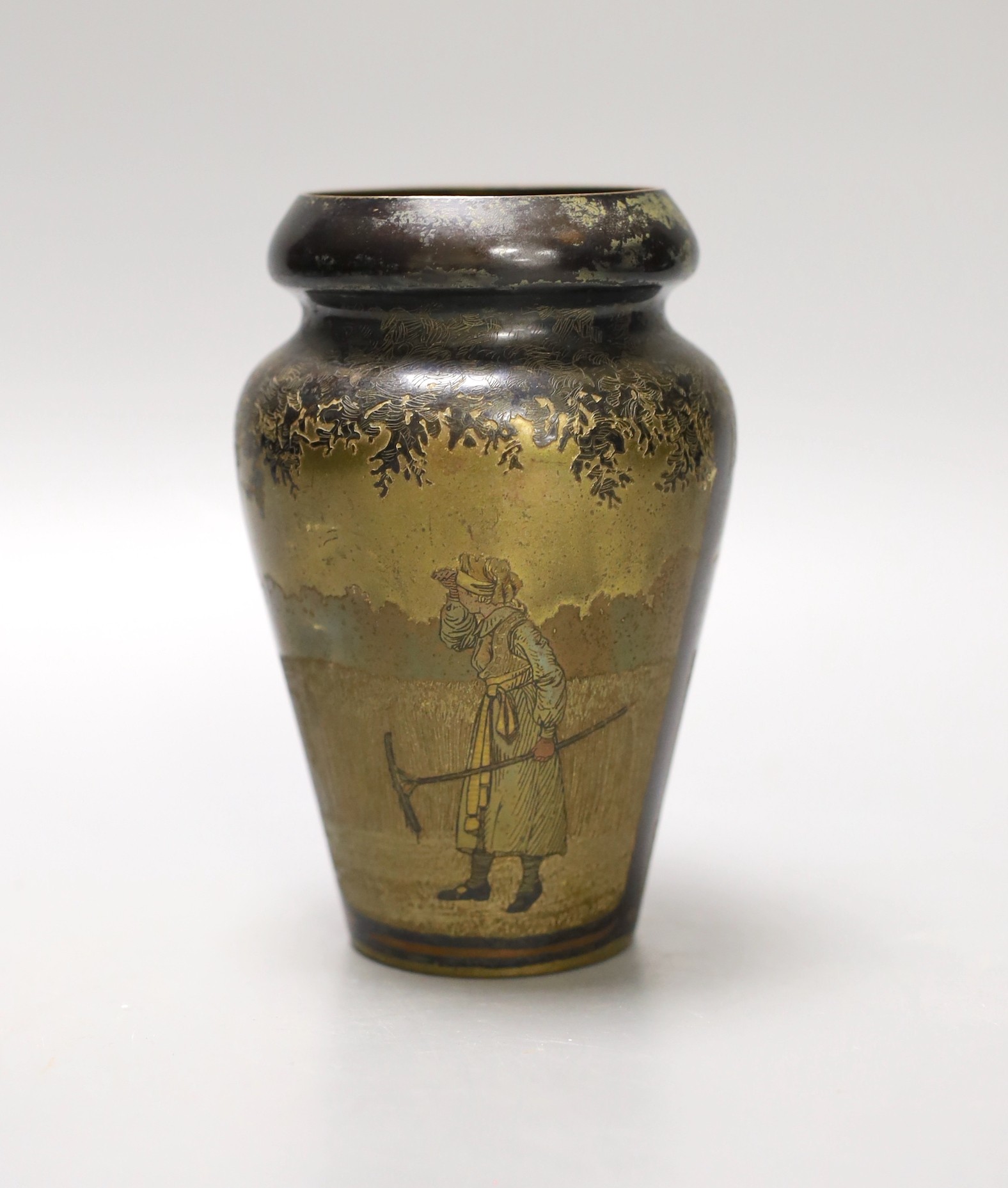 A bronze figuratively enamelled vase, 13.5cm tall